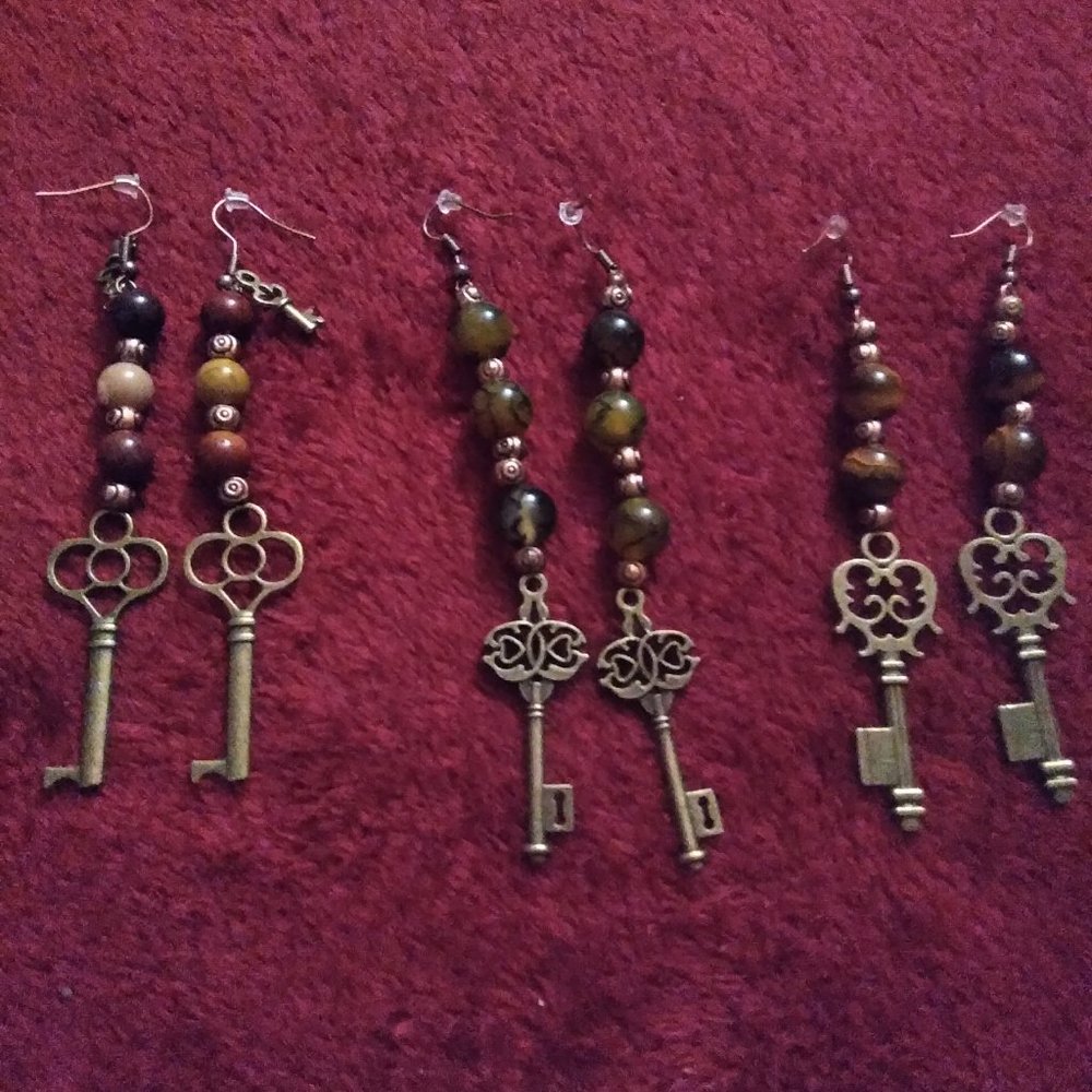 "Stone and Key" Earrings